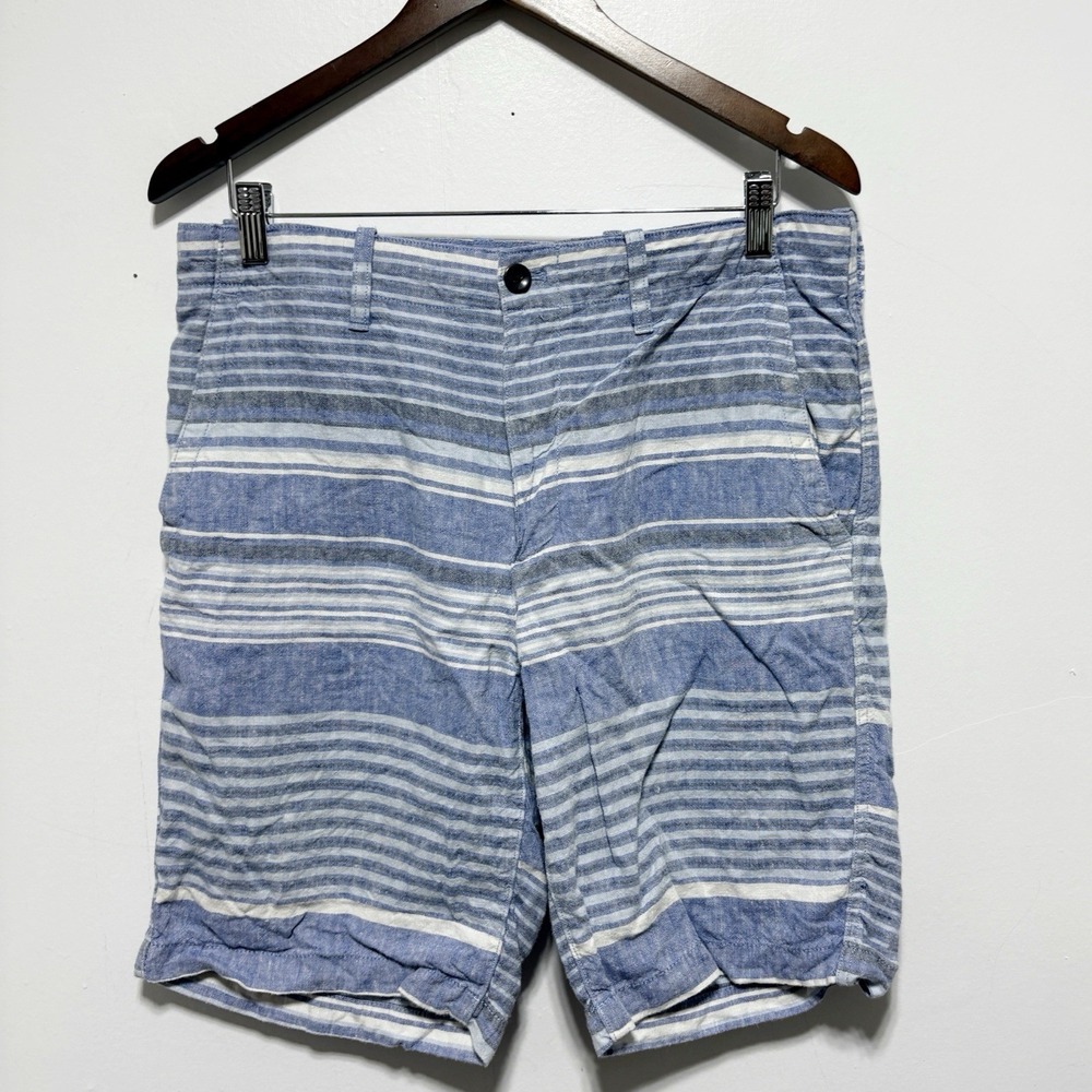 Banana Republic Shorts Men 32 Blue Stripe Linen Nautical Casual Beachy Inseam 10
